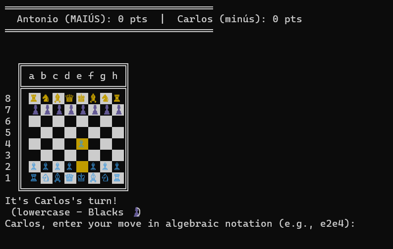 Screenshot do Xadrez em C